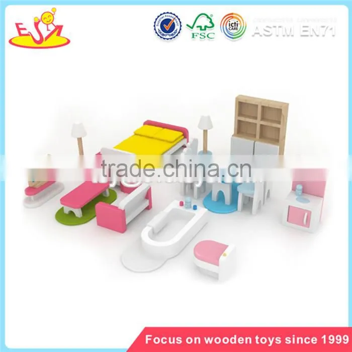 Wholesale beautiful toddler wooden doll bed toy pink best selling wooden doll bed toy W06E010
