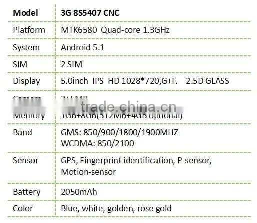 8S mobile 3G 8S5407 5.0" android phone