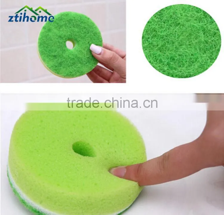 Kitchen Multicolor Double Sided Cleaner Dishwashing Round Sponge Pads with Suction Cup Pack