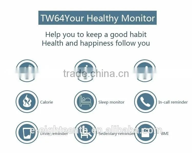 TW64 Smart Watch Fitness Tracker sports Pedometer Bluetooth Bracelet Waterproof Watch