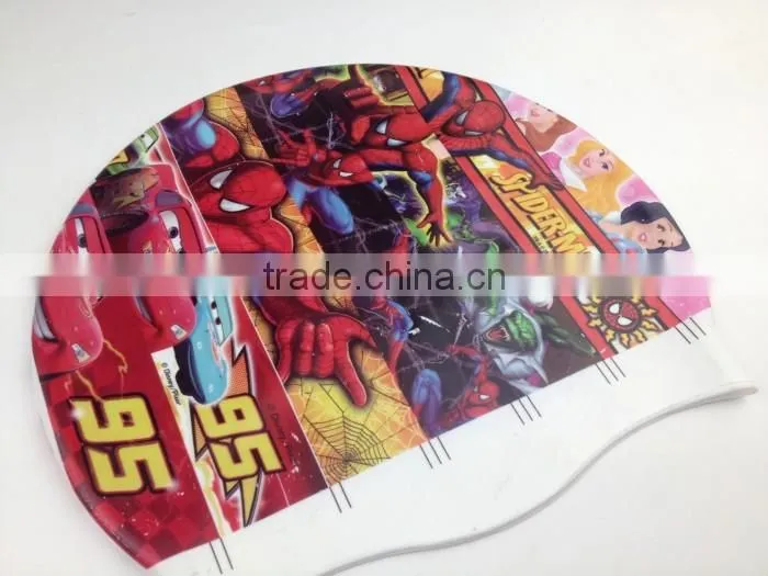 custom printing funny cartoon waterproof swim cap silicone rubber swimming cap