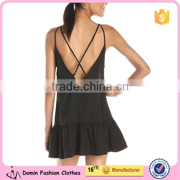 Women's Flounced Bottom Adjustable Cross Back Straps Tank Dress