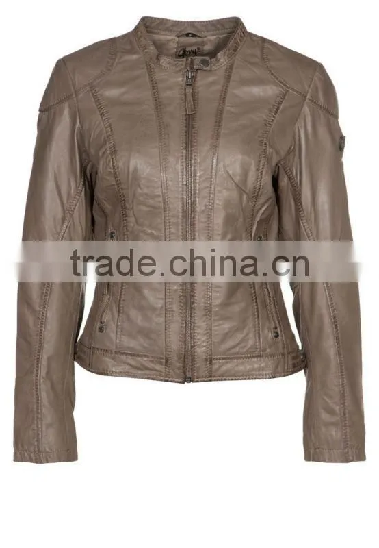 ALIKE spring pu leather trim jacket for women