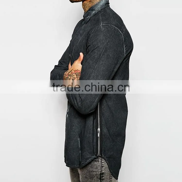 Zip Detail Shirt In Heavy Wash Shirt Men Long Sleeve Shirt