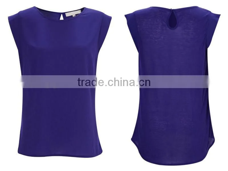 Classic Cap-Sleeved T-Shirt with a Lightweight Crepe Front and Jersey Back