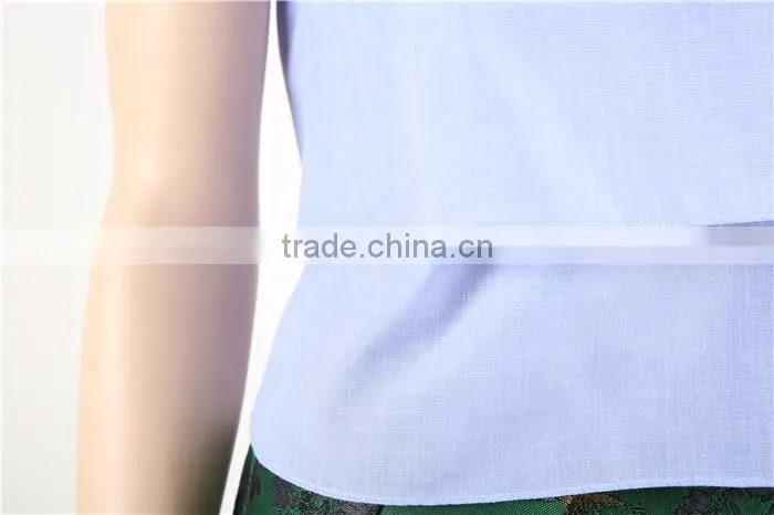 short sleeve blue women fashion cutting blouse with side zipper