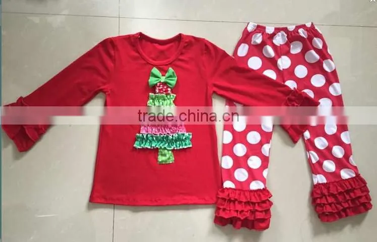 Girs christmas clothes sets wholesale 2016 giggle moon remake outfits children santa claus clothing stripe pant