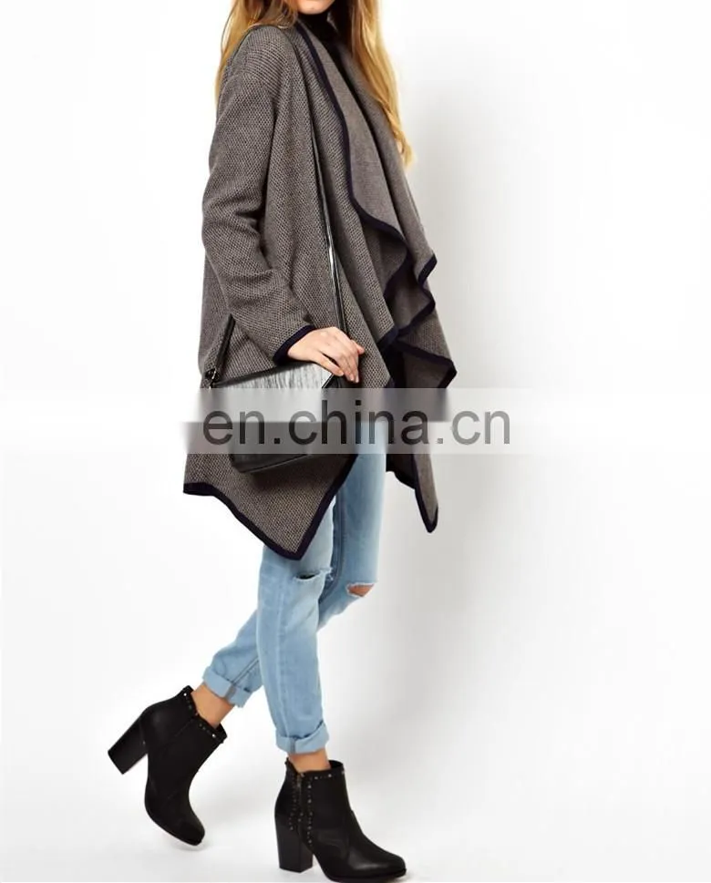 High Fashion autumn winter ladies droopy big fly leisure coat blazers long jacket