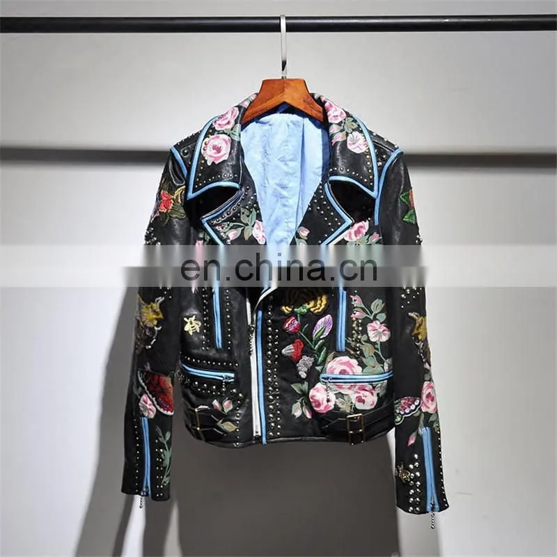 Fashion Printed Real Leather Jacket Cool Girls Leather Jacket Motorcycle