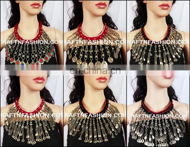 Designer vintage afghani old necklace set -1960s Vintage coin afghan necklace , Tribal bellydance set, Afghani Bohemian set
