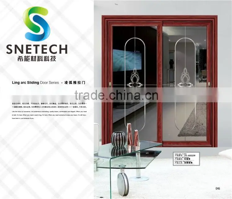 light red frames tempered glass for partition sliding doors
