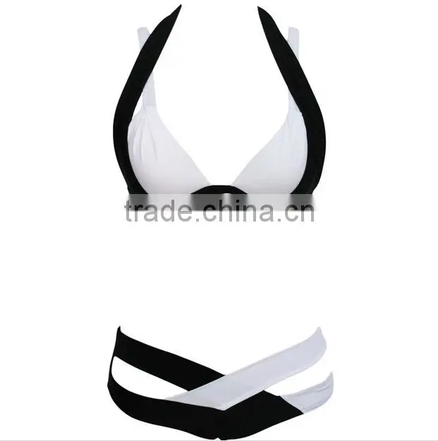 2016 new design girl Sexy european style bikinis black and white Women's Bikini Style free samples