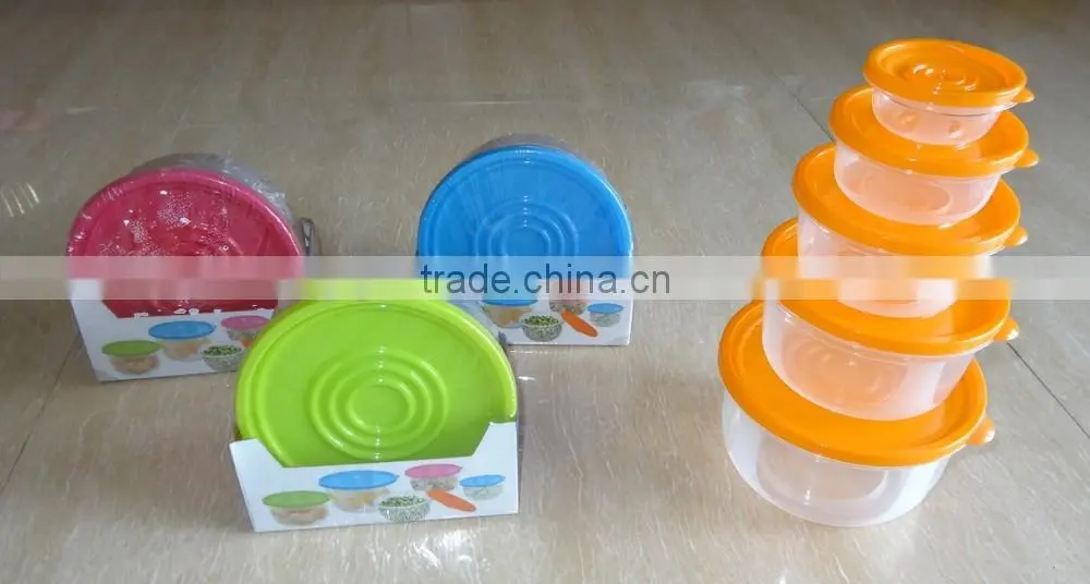 Popular 5 pcs set round plastic food storage container with color box