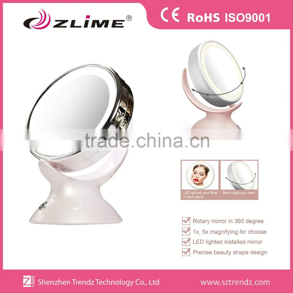 double sided 1x / 5x magnifying led makeup compact mirror