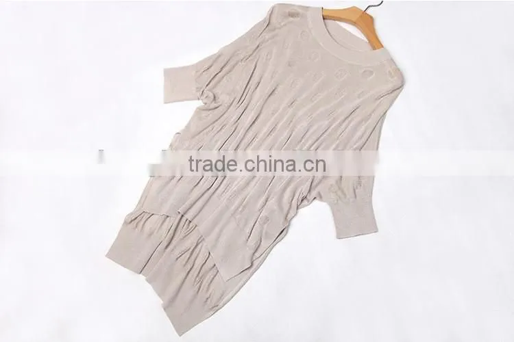 lastest fashion ladies Linen hollow batwing sleeve summer sweater with best price