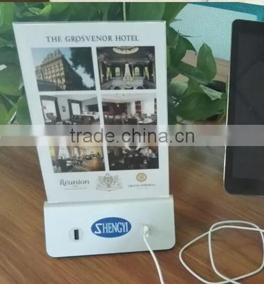 Menu holder with power bank on its base for restaurants/coffee shops/bars