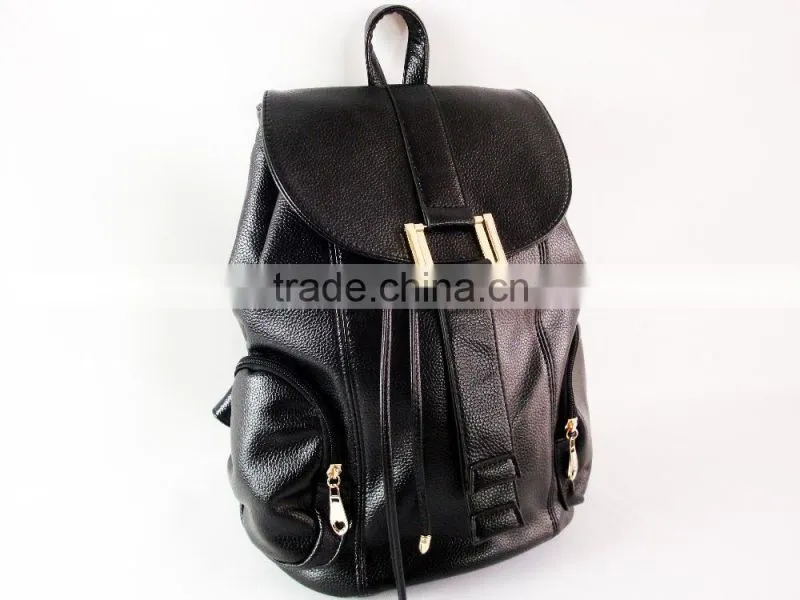 2015 Fashion Hot Selling Black PU Leather Backpack Custom Logo Backpack