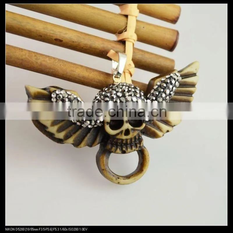 LFD-0097P ~ Wholesale Charm OX Bone Carved Skull Pendants Necklace Crystal Rhinestone Paved Pendant Jewelry Making