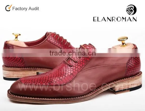 Top quality wine red snake skin leather oxfords shoes men