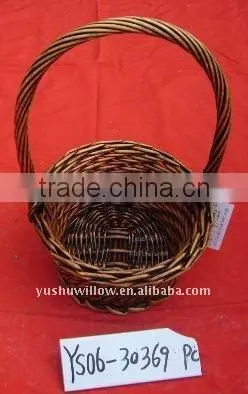 brown rectangular willow basket with handle for sale