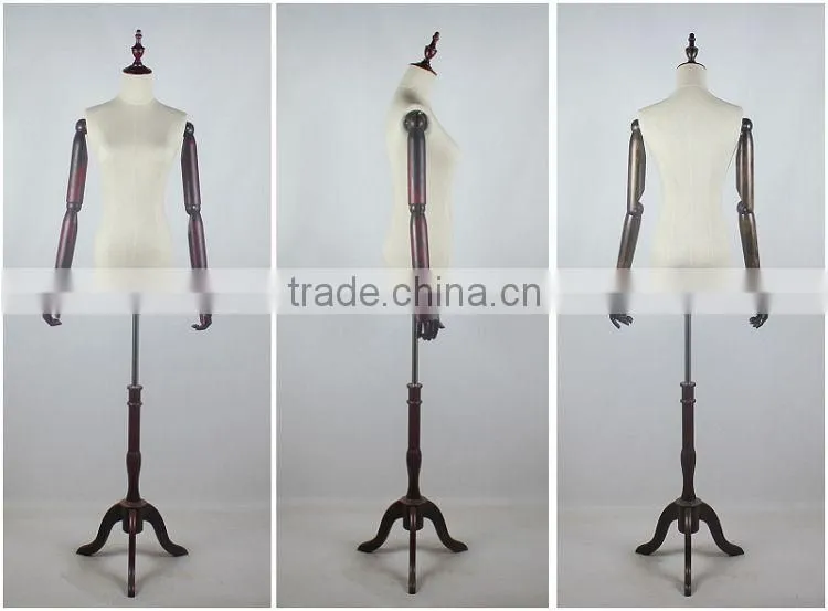 wood arms torso female mannequin with wood base
