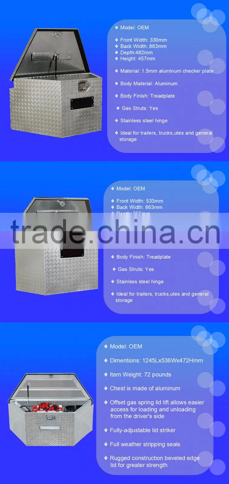 2015 Kindle Plate Aluminum Truck Mental Tool Box with Wheels