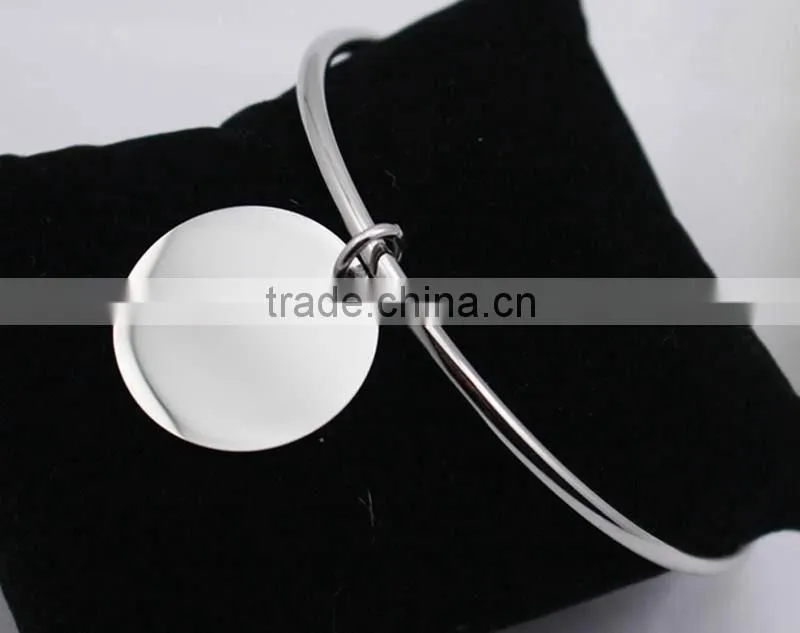 Round Dog Tag Factory Customize Stainless Steel Charm Bracelet Bangle