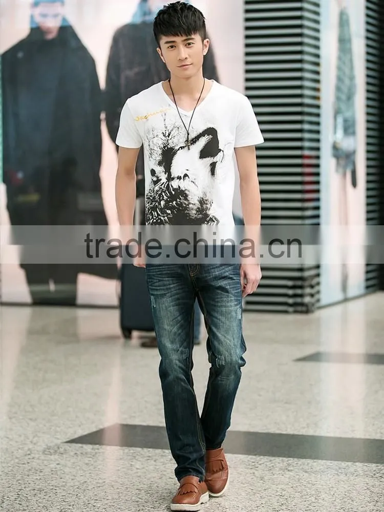New men's short sleeve T-shirt men's v-neck Chinese wind printing men's T-shirt