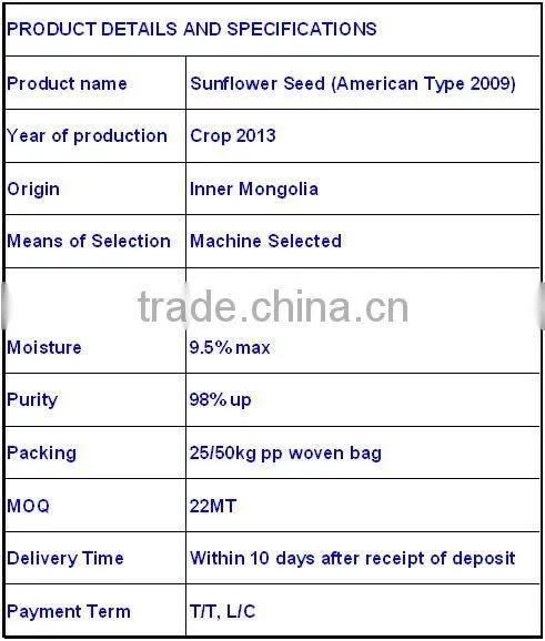 5009 Sunflower Seed ( crop 2013) top quality
