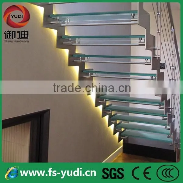 2016 modern interior double stringer glass straight Led stairs supplier --YUDI