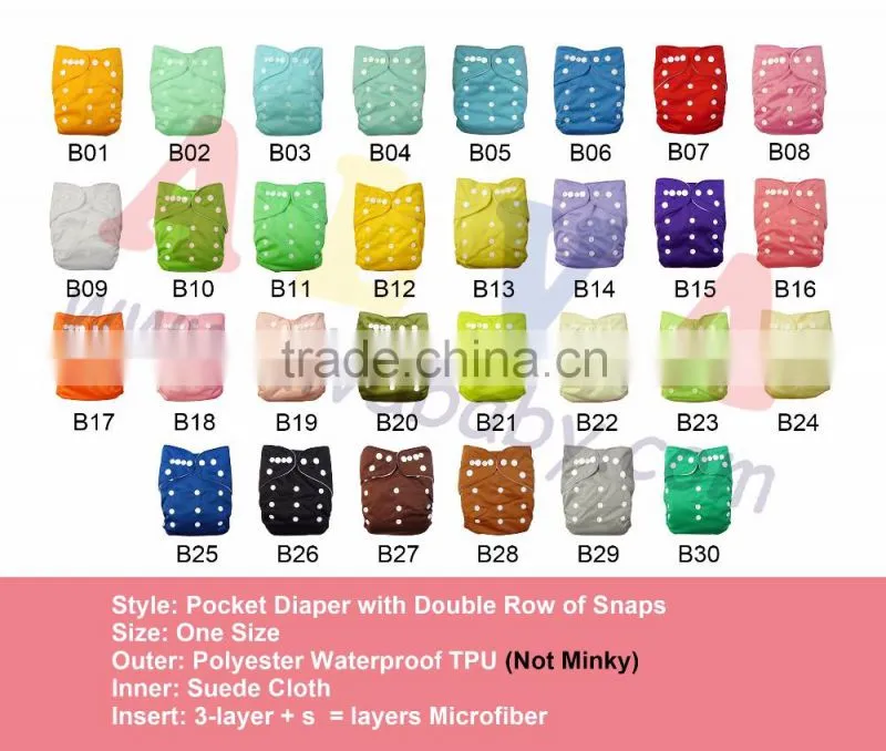 ALVA Reusable and Washable Cloth Diapers Babies Plain Cloth Nappies with TPU Made in China