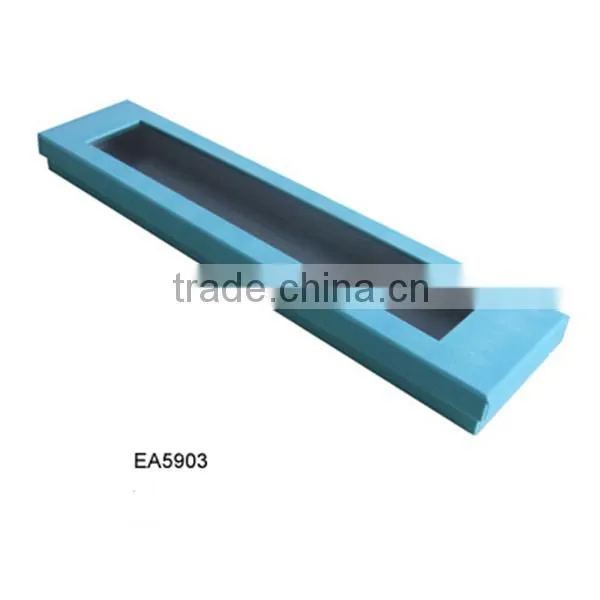 Paper gift packaging box with lid, blue paper box with clear window