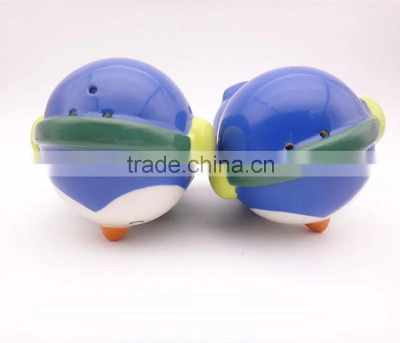 Custom funny Christmas penguin ceramic salt and pepper shaker