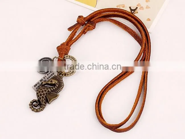 2016 New Design Vintage Hippocampus Leather Necklace Men Handmade Jewelry