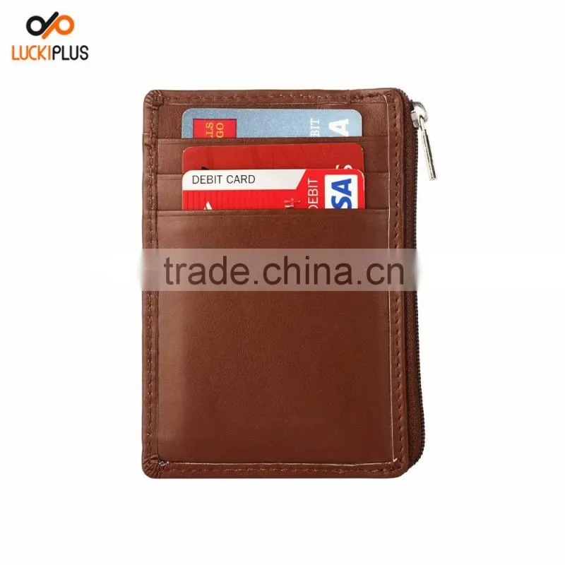 Luckiplus RFID Blocking Sleeves Front Pocket Leather Wallet for Women and Men, RFID Safe Protector Wine Red