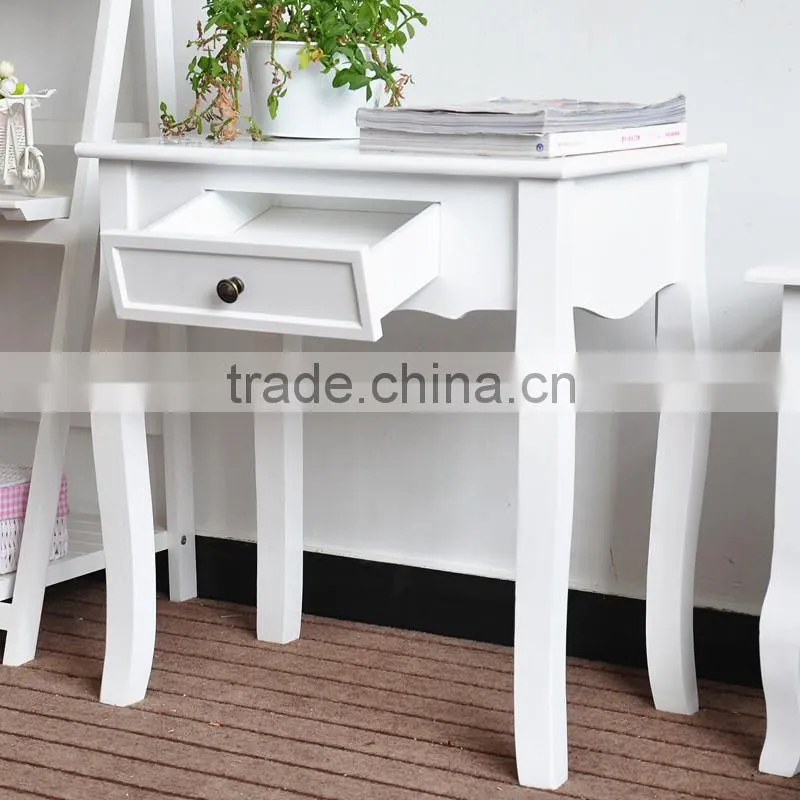 White smal solid wood tables with drawer