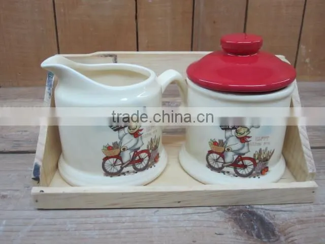 decorative chef design ceramic creamer set with sugar bowl set