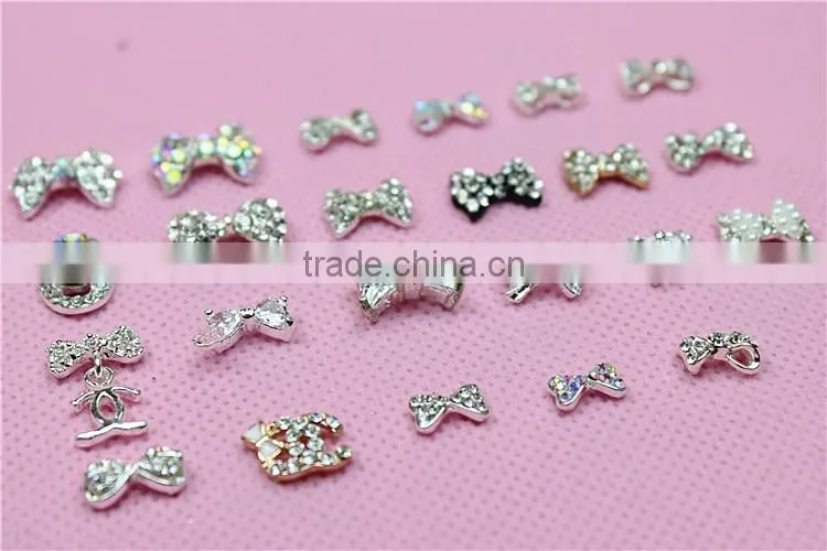 zircon shining AB color bow shape fancy metal small jewelry for nail art