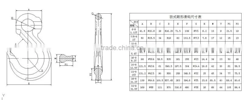 G80 EYE SLING HOOK WITH LATCH, EUROPEAN TYPE