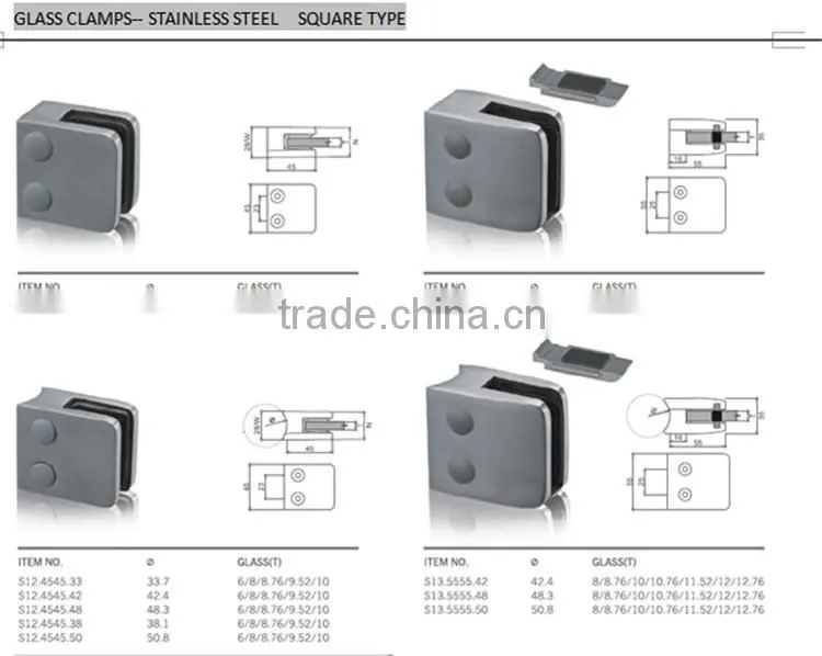 SS 304 D shape midium railing glass clamp for round pipe