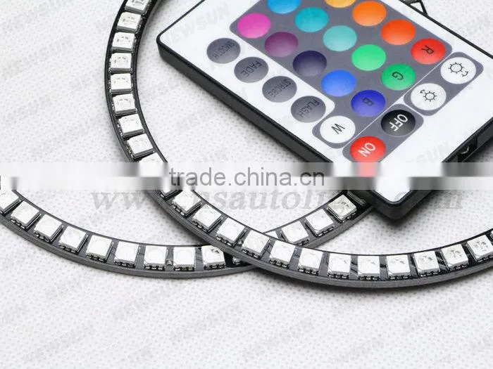 Multicolor RGB angel eyes ring led light 75mm full circle led rgb ring for car headlights with remote control