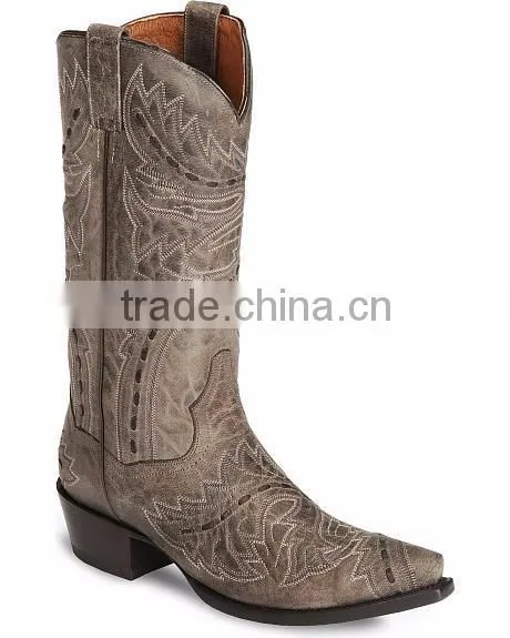 Distressed Bay Apache leather detailed with black leather stitching western cowboy boots wholesale