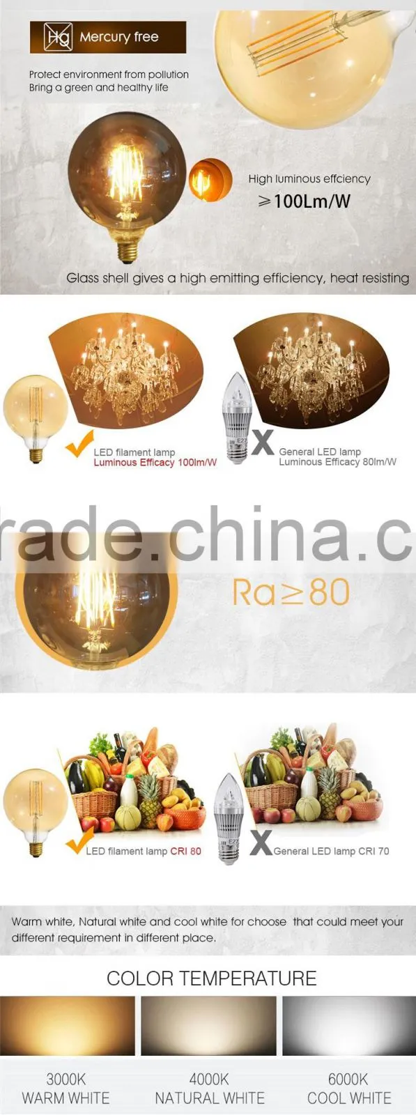 LED Edison Bulb Retro E27 Vintage COB LED Filament light Energy Saving Lamp A60 4W 6W 8W 220V