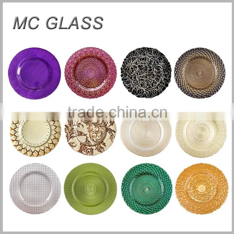 Wholesale Newest Wedding and Home Use Gold Silver Sun Flower Glass Decorative Plate