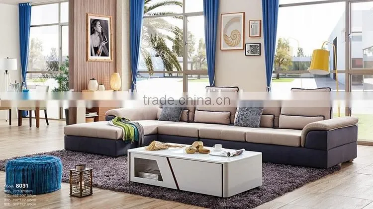 Classic linen fabric corner sofa design home furniture wooden legs recliner sofa with adjustable headrest