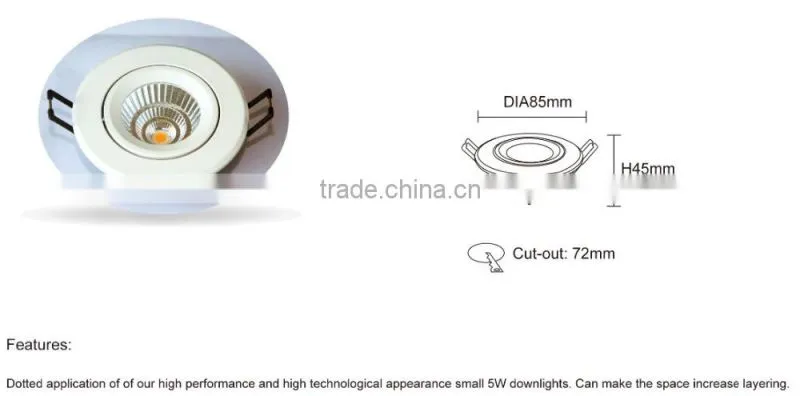 Aluminium alloy LED COB Downlight 7W with warm white 3000K CE&ROHS