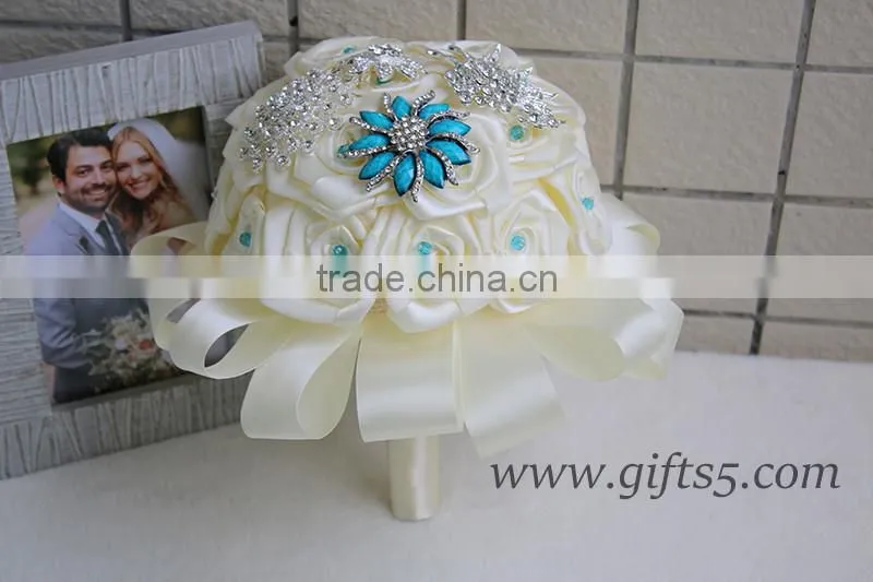 Exquisite blue brooches bouquets, beads rhinestone bouquets