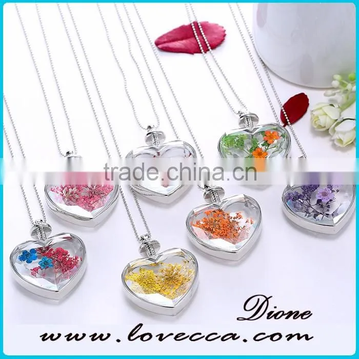 2016 Hot Fashion New Glass Bottom Necklace With Real Flower