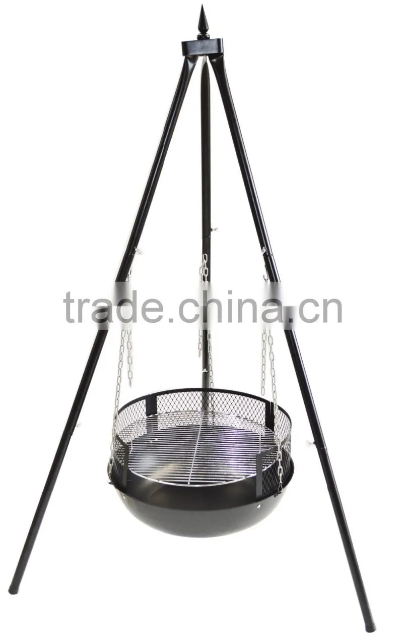 Modern deisgned camping picnic hanging chain tripod charcoal bbq grill
