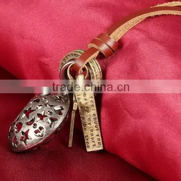 Retro Letter Leather Bronze Cross Pendant Necklace